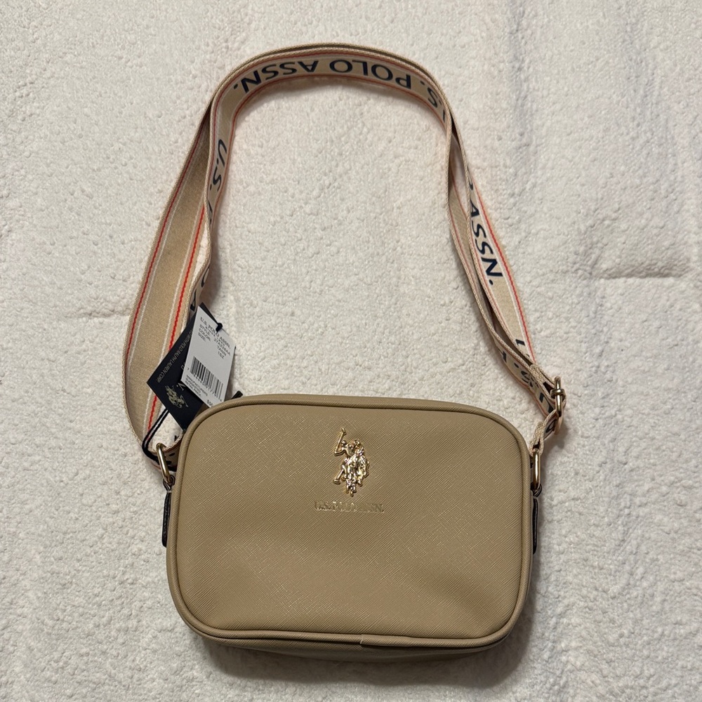 U.S. Polo Assn. Tan Crossbody Bag with Logo Strap